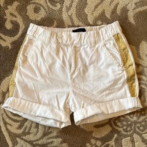 J. Crew White and Gold Bermuda Shorts with Elastic Waistband